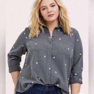 Torrid Taylor Cotton Embroidered Button Front Shirt